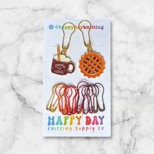 Pumpkin Spice Stitch Markers & Progress Keepers Set
